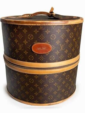 Louis Vuitton x French Co Monogram Hat Box Wig Case Round Trunk Vintage 70s Rare